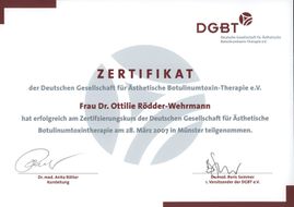 Zertifikat Ästhetische Botulinumtoxin-Therapie - Dr. O. Rödder-Wehrmann