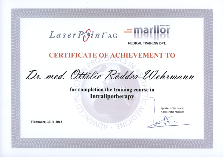 Laser Point AG Zertifikat für Dr. O. Rödder-Wehrmann